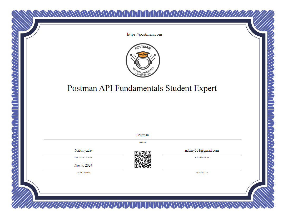 Postman-API Fundamental Student Expert Certificate